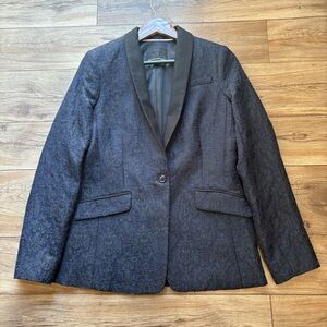 Banana Republic Lace Tuxedo Blazer 8 Black Blue Floral Texture Satin Shawl